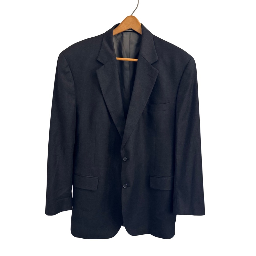 Jos. A. Bank Mens 46 Long Blazer Wool Cashmere Blend Black Heather 2 Button Coat